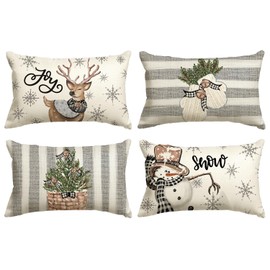 Artoid Mode Snowman Reindeer Gloves Christmas Cushion Covers Set of 4, 30x50 cm Winter Xmas Decorative Pillow Case Cover Sofa Living Room Decor