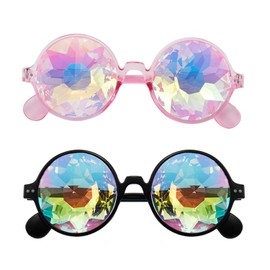 MEISH 2 Pieces Kaleidoscope Glasses Fashion Multi-edge Glasses Rainbow Sunglasses Pink White Party Music Festival Nightclub Dress Collocation