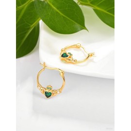 Gold Claddagh Earrings for Women 925 Sterling Silver Irish Earrings Green Heart ST Patricks Day Jewelry Gifts for Mom