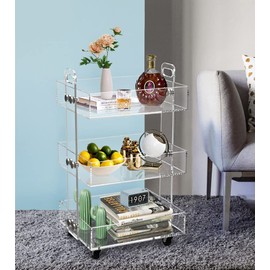 ONELUX 3-Tier Acrylic Utility Rolling Cart, Multifunction Storage Cart On Wheels