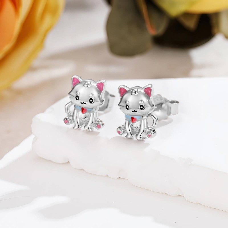 Dog Stud Earrings 925 Sterling Silver Cute Animal Puppy Earrings