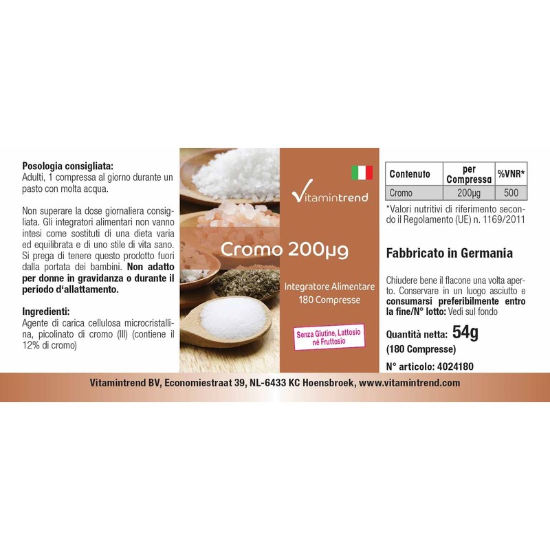 Chrome 200mcg - Chrome Picolinate - 180 Tablets - For