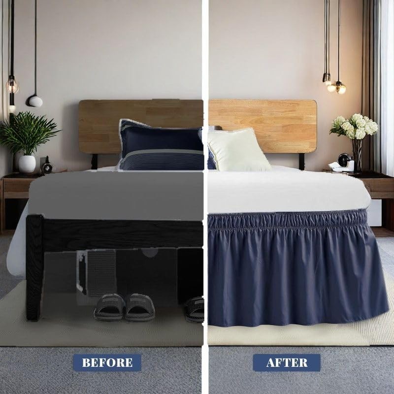 Elastic Wrap Around Bed Skirt - Easy Fit with 15-Inch
