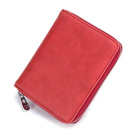 boshiho RFID Blocking 24 Slot Credit Card Holder Wallet Real Leather Multi Card Organizer Wallet with Zipper (red)