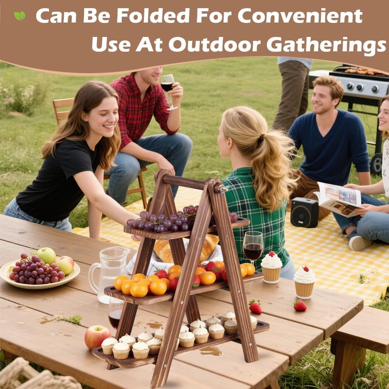 Wooden 3 Tier Cupcake Stand with Swing and Foldable Stand