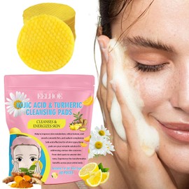 Kojic Acid and Turmeric Pads, Turmeric Kojic Acid Cleansing Pads for Deep Clean Pores, Turmeric Face Pads, Turmeric Exfoliating Pads Suitable for All Skin Types (40Pcs)