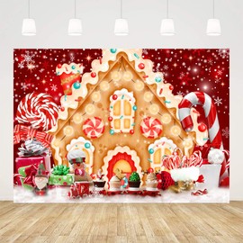 Ticuenicoa 7x5ft Christmas Gingerbread House Backdrop for Photography Winter Merry Xmas Snow Scene Lollipop Candyland Background Santa Baby Shower Birthday Party Decorations Photo Studio Props