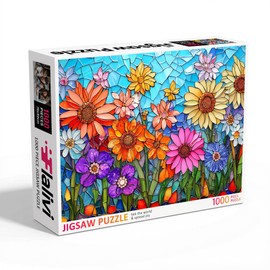 Stained Glass Flower Jigsaw Puzzle for Adults 1000 Pieces - Vibrant Challenging Puzzle with Recycled Cardboard, Family Game Night & Home Decor Gift Idea