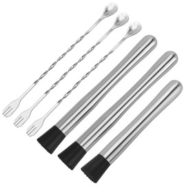 10" & 8" Cocktail Muddlers, Stainless Steel Muddler with 3 Pcs 10 inch Mixing Spoon for Lemonade Mojitos Fruit Drinks