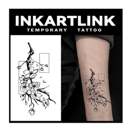 INKARTLINK Tattoo Tech, 2 Sheets Medium Semi Permanent Tattoo, Temporary Tattoos, Last 1-2 Weeks, Waterproof, Realistic Look, No Adhesive, No Reflection （flower)311