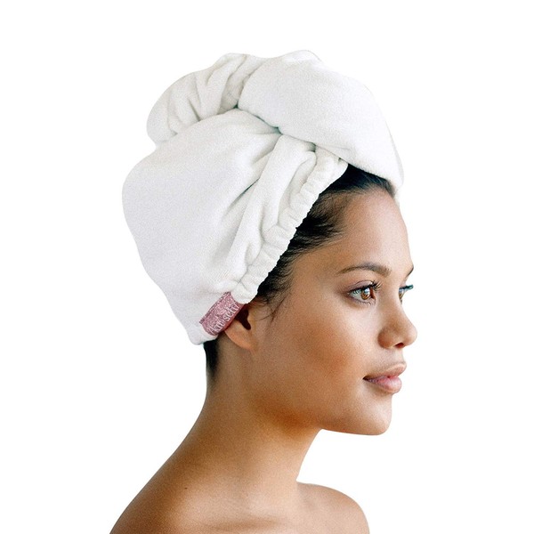 Kitsch Microfiber Hair Towel Wrap for Women, Hair Turban for Drying Wet Hair, Easy Twist Hair Towels, Super Absorbent and Ultra Soft Microfiber Towel, Hair Wrap, After Spa Hair Towel (White)