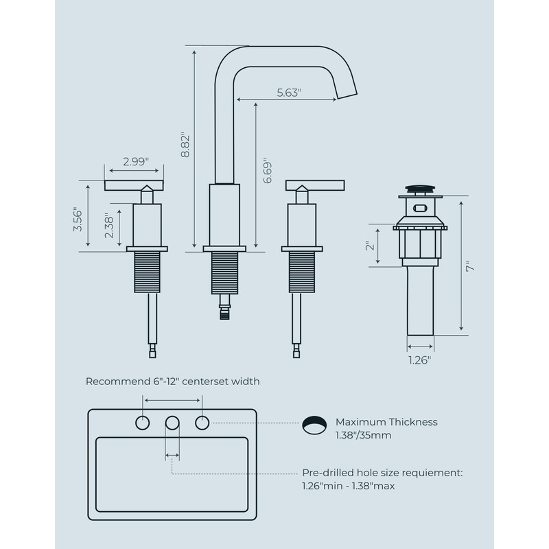 FORIOUS Brushed Nickel 8 Inch Widespread Bathroom Faucet for 3