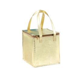 11.8×11.8×13.8" Reusable Insulated Zipper Aluminum Foil Tote Bag Suit for Picnic Cake FruitDrink Refrigeration Also for Delivery of Takeaway Thermal Pizza Insulated Delivery (Laser Gold)