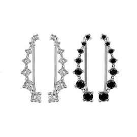 Sterling Silver 2 Pairs Set Black Clear Ear Cuff Wrap Crawler Climber Earrings for WomenCubic, Crystal, Cubic Zirconia (Silvery Black, One size)