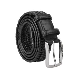 Police Men's Braided Elastic Belt Genuine Leather Comfortable and Can Be Shortened, 3.5 cm High, Black 06, 125 (Taglia 52-56), Black 06