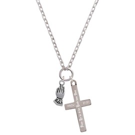 Delight Jewelry Silvertone Praying Hands - Praise Her Engraved Cross Zoey Necklace, 28"