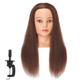 Headstar Mannequin Head 20-22" 100% Human Hair Hairdresser Training Head Manikin Head Styling Training Head Cosmetology Doll Head Hair for Practice Cutting Braiding with Free Clamp Stand 7E6606LB0414H