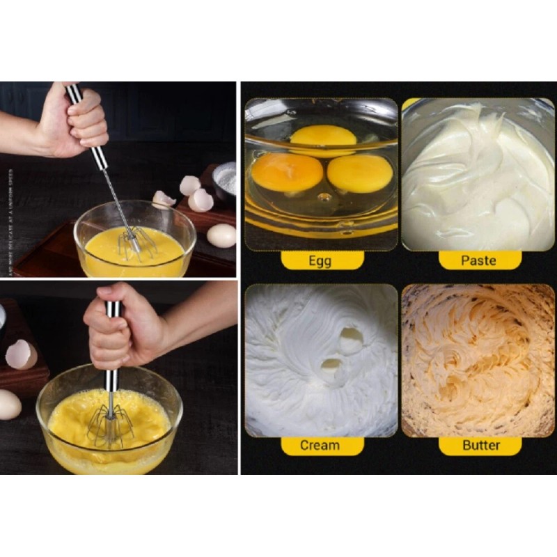 TIKA Semi-Automatic Egg Whisk – Stainless Steel Hand Push Beater