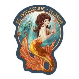 Die Cut Sticker St. Augustine, Florida, Mermaid, Contour Vinyl Sticker 1 to 3 inches (Waterproof Decal for Cars, Water Bottles, Laptops, Coolers), Small