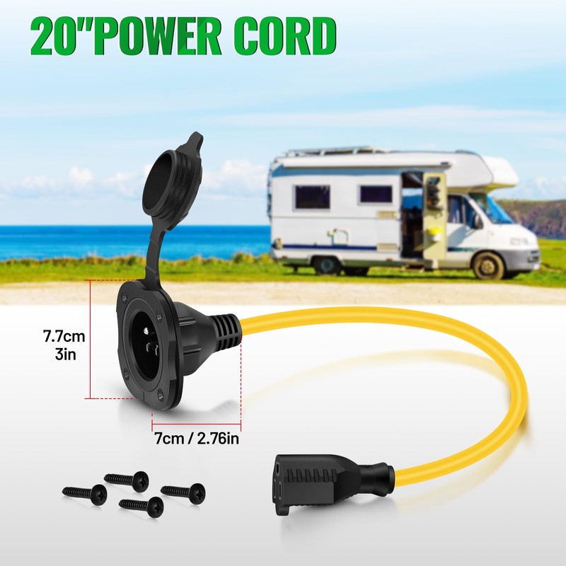 15A 20 Inch AC Port Plug,125V RV Shore Power Inlet