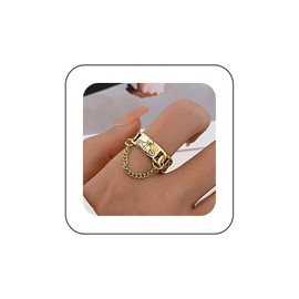 Inilbran Boho Band Chain Finger Ring Vintage Hollow Band Wrap Open Ring Gold Band Saturn Open Knuckle Ring Punk Adjustable Stacking Ring Jewelry for Women and Girls