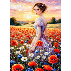 GDYEEH DIY Beauty 5D Diamond Art Kits, Round Full Drill Sparkling Poppies Diamond Painting Picture, Sea of Flowers Painting by Numbers Art Kits for Adults Beginners Home Wall Decor 12x16 inch
