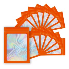 YOTOZU 100-Pack Holographic Resealable Bag Zipper Food Storage Aluminium Foil Mylar Smell Bag Plastic Flat Packaging Pouch for Party Favor Food Candy Jewelry Lip Gloss Optional Multi