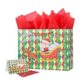 Ranfashiong 16" Christmas Gift Bag with Tissue Paper Xmas Wrapping New Year's Holiday Presents（Red and Green）