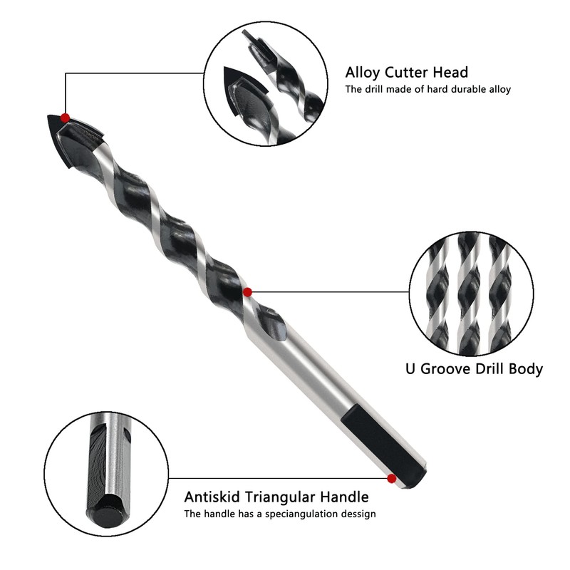 GMTOOLS 10pcs Masonry Drill Bits Set, 1/8 to 1/2" Concrete