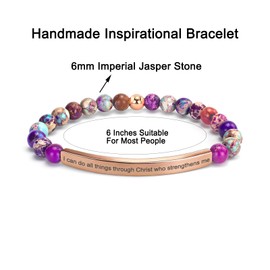 Imperial Jasper Christian Bracelet for Women, 18K Gold Plated Bible Verse Jewelry, Religious Faith Scripture Inspirational Gift, Jesus Catholic Encouragement Jewelry with Gift Box(I can do all things through Christ who strengthens me-Imperial Jasper Rose