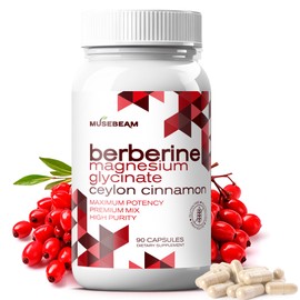 MuseBeam Berberine HCL Magnesium Glycinate Supplement - 1800mg High Purity Capsules with Ceylon Cinnamon - Vegan Friendly Non-GMO Gluten-Free Sugar Free Pill for Men Women
