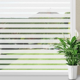 Donox Window Privacy Film UV Protection Static Window Film Non-Adhesive Window Film Beautiful and Simple for Home Office Striped Patterns 17.5 x 78.7 Inches