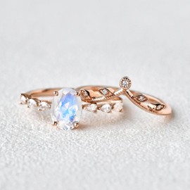 Moonstone Floral Crown Stackable Ring | Gemstone & Rose Gold Plated Ring | Sterling Silver Rings for Women | Stackable Rings for Women | Gemstone Collection Bands | Womens Collection Bands