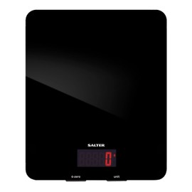 Salter 1150 BKDR Digital Kitchen Scales, Stylish Glass Design, Cooking Scale for Home/Kitchen, Measures Liquids & Fluids, Metric/Imperial, Add & Weigh Function, Red Easy Read Display, Black