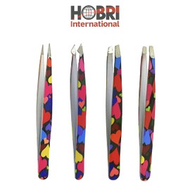 Tweezers Set, Eyebrows Tweezers Kit Professional Stainless Steel Tweezers Set - 4 Pieces with Leatherette Travel Case Perfect for Facial Hair, Beauty and Personal Care Tool (Heart Style)