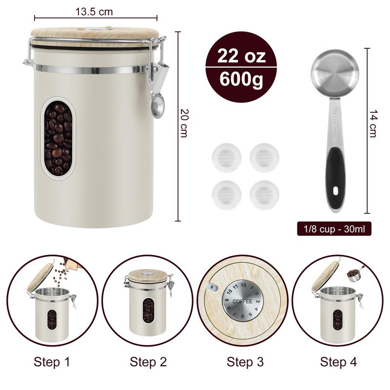 1800ML Airtight Coffee Canister with Date Tracker and Transparent Window,