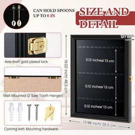 Silipull 60/36/18 Souvenir Tea Spoon Display Case Wall Mount Wooden Case Cabinet W/98% UV Acrylic Door Lockable Storage Display Box for Teaspoon Collection(Black,36 Souvenir Spoon)