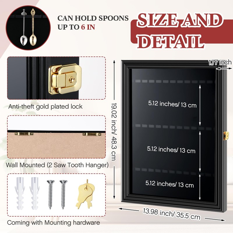 Silipull 60/36/18 Souvenir Tea Spoon Display Case Wall Mount Wooden
