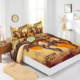 XYNHML Western Cowboy Sheet 4Pcs Horse Pattern Bedding Queen Farm Life Sheet Set for Teen Girl Boy Adult Retro Bed Decor Wrangler Rodeo Show Bedspread with 1Flat Sheet and 1Fitted Sheet+2 Pillowcases
