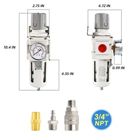 MEANLIN Air Compressor Moisture Filter, AW4000-06 Air Line Filter, 3/4" NPT Inlet with 150 PSI Gauge and Valve Shut Off Switch for Air Tools and Spray Paint Gun