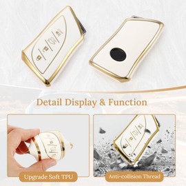 Coverforkey for Lexus Key Fob Cover with Upgraded Anti loss Durable Metal Keychain, Fashionable Soft Case for Lexus ES GX LC LS NX RC RX UX (4 buttons) Key (Gold, B1)