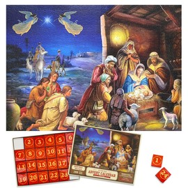 Christmas Advent Calendar 2024 Jigsaw Puzzles - Nativity Scene 1000 Pieces The Birth of Jesus Puzzles for Kids and Adults, 24 Boxes Puzzle Countdown Calendar to Christmas Christian Family Toys Gift, 27.6 in x 19.7 in