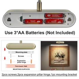 RAIFOOLLY Picture Light Battery Operated, 2 Colors Art Lights for Paintings,Wireless Wall Light,Remote Control Painting with Timer and Dimmable for Frame, Portrait, Dartboard (Antique Brass)