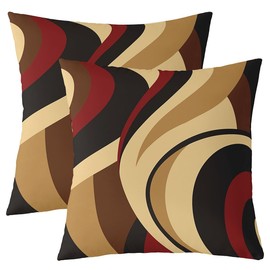 Red Brown Spiral Throw Pillow Covers Modern Simple Abstract Stripes Swirls Pillow Cases for Kids Teens Adults Simple Geometric Circles Decor Cushion Covers for Couch Office 20x20 Inch Set of 2
