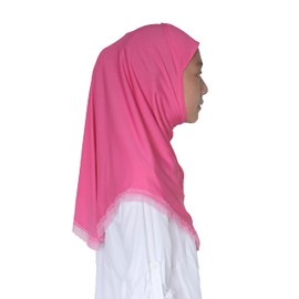 Modest Beauty Muslim Hijabs for Girls Kids Hijab Scarves with Lace for Age 6-12, Rose Red, free size