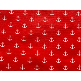 Nautical Fabric – 100% Cotton Printed Material, 44” Wide – Maritime Themed Fabric by The Metre – Ideal for Crafts, Quilting, Dressmaking (White Anchor on Red, Metre)