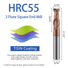 AYCHOLIZ 2 Flute 5/16" Carbide Square End Mill Micrograin Milling Bits Sets TISIN Coating CNC Router Bit for Steel