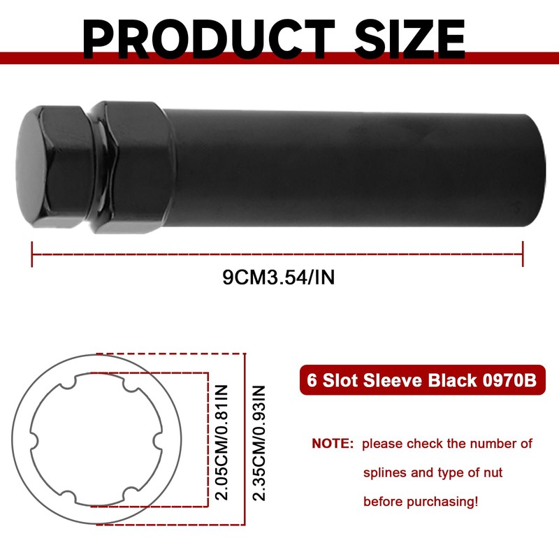 Large 6 Spline Lug Nut Socket, Wheel Lock Key Removal
