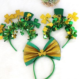SeBneny St.Patrick's Day Headband, Green Tinsel Headband with Gold and Top Hat Decorations, Spring Celebrations, Dress Up, Parade Costumes, One Size Suitable for Most People ﻿