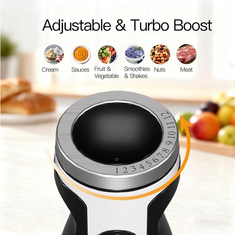 MegaWise Blender Handheld 12-Speed Stainless Steel Electric Hand Blender, 5